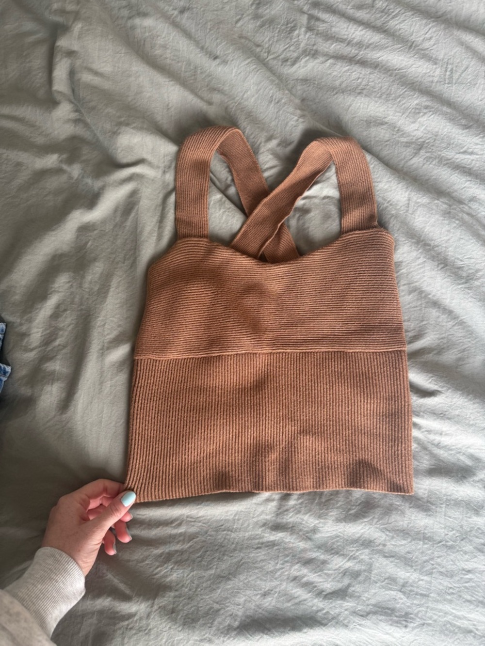 Abercrombie & Fitch Ribbed Knit Crossback Tank - Camel Brown
